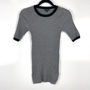 Who What Wear Grey Black Ribbed Knit Top Women's Size XS